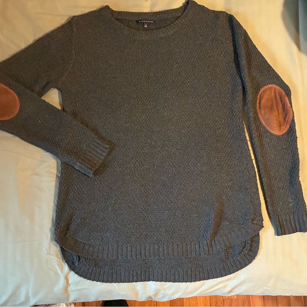Sz S Cozy Women's Crewneck Sweater with Elbow Patches - Green